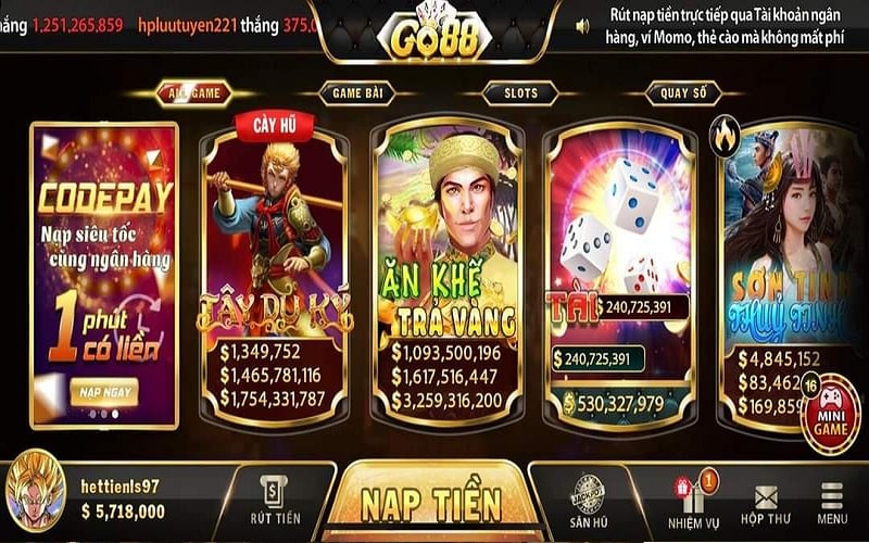 Kho sản phẩm hấp dẫn tại cổng game Go88