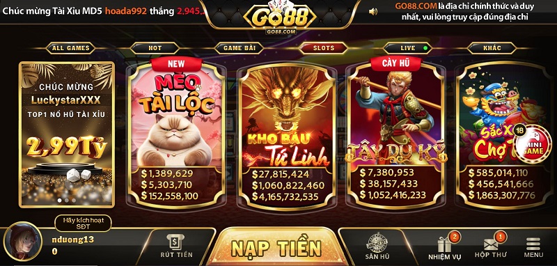 Kho game nổ hũ uy tín ngập tràn đang chờ bạn chinh phục