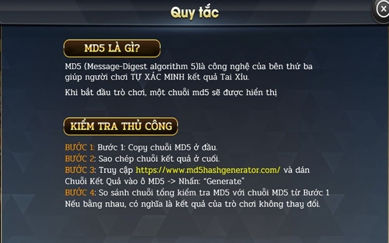 Quy tắc chơi tài xỉu online MD5